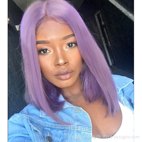 Vigorous Straight Short Blunt Cut Bob For Black Women Deep Part Short Brazilian Wigs Purple Cosplay Wig Wholesale Price